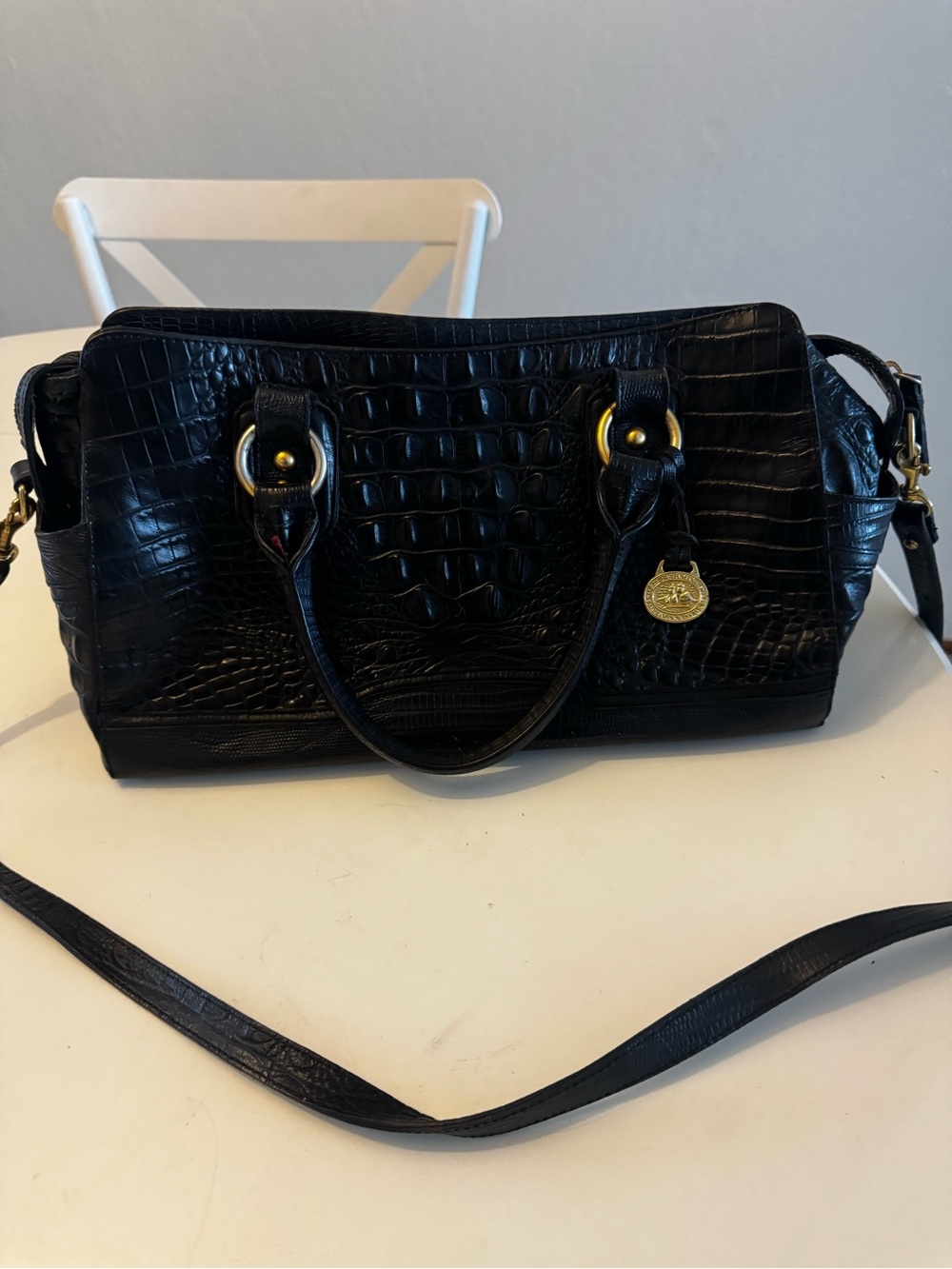 Brahmin Black Croc-Embossed Convertible Shoulder Bag